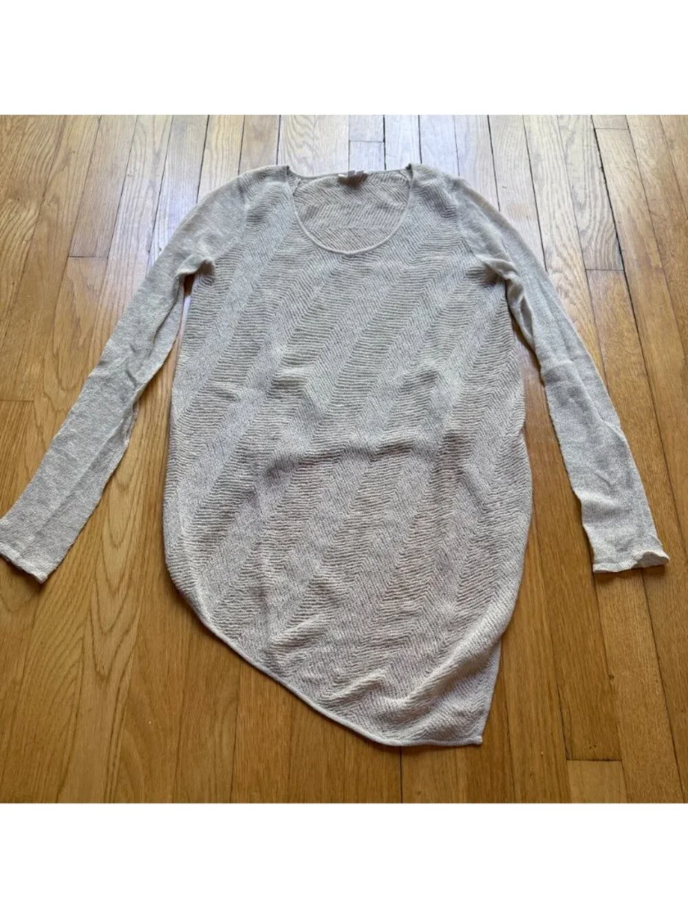 Helmut Lang Size M Beige Asymmetric Pullover Knit Wool Blend Crew Neck Sweater